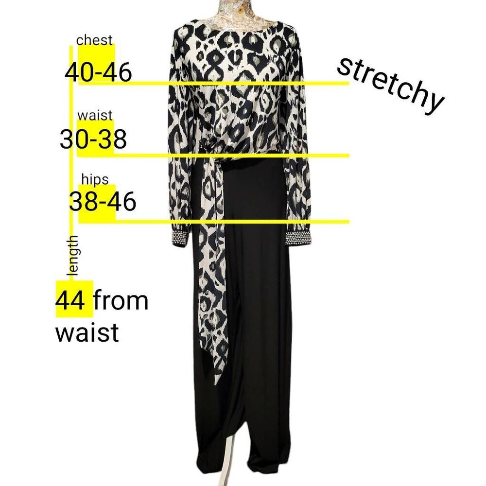 MSK Black & White Rhinestone Pearl Cuffs Pants Jumpsuit - Picture 3 of 11